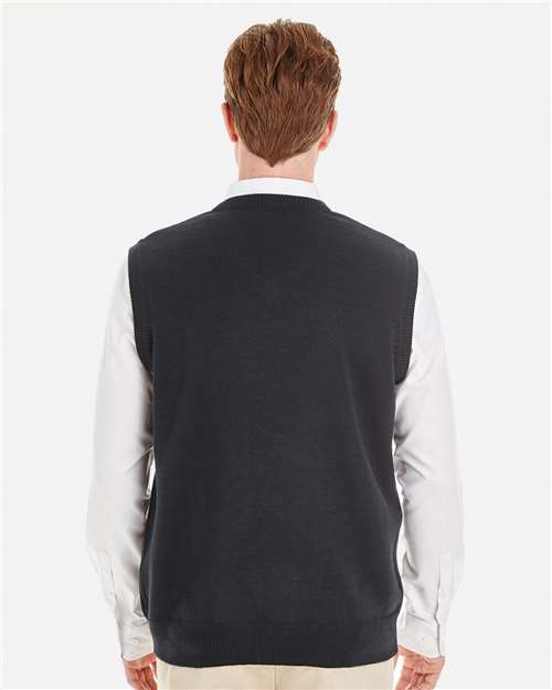 Harriton M415 Men's Pilbloc V-Neck Sweater Vest - Black - model back