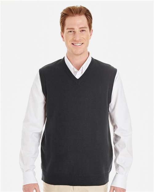 Harriton M415 Men's Pilbloc V-Neck Sweater Vest - Black - model front