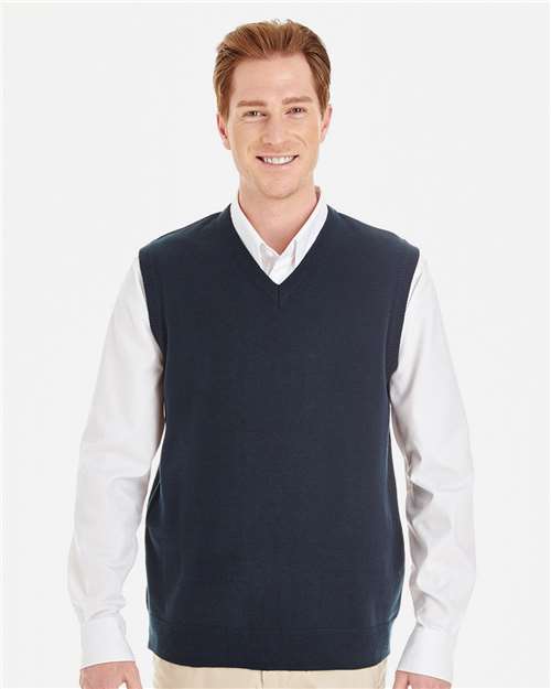 Harriton M415 Men's Pilbloc V-Neck Sweater Vest - Dark Navy - model front