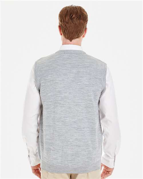 Harriton M415 Men's Pilbloc V-Neck Sweater Vest - Grey Heather - model back