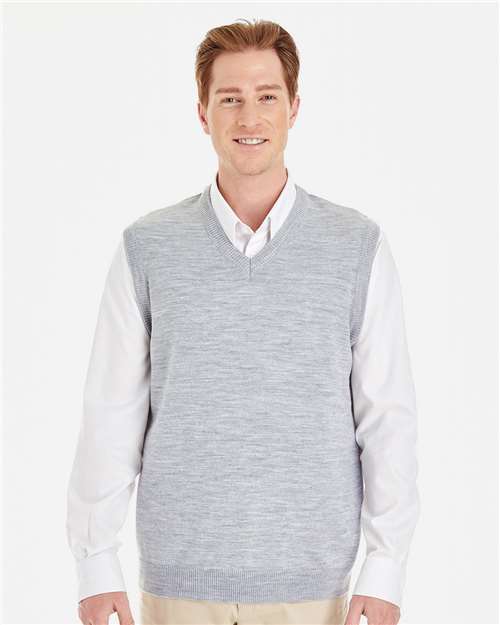 Harriton M415 Men's Pilbloc V-Neck Sweater Vest - Grey Heather - model front