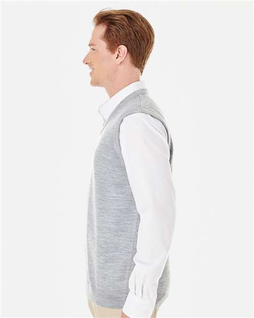 Harriton M415 Men's Pilbloc V-Neck Sweater Vest - Grey Heather - model side