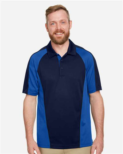 Harriton M385 Men's Advantage Snag Protection Plus IL Colorblock Polo - Dark Navy/ True Royal/ Dark Charcoal - model front