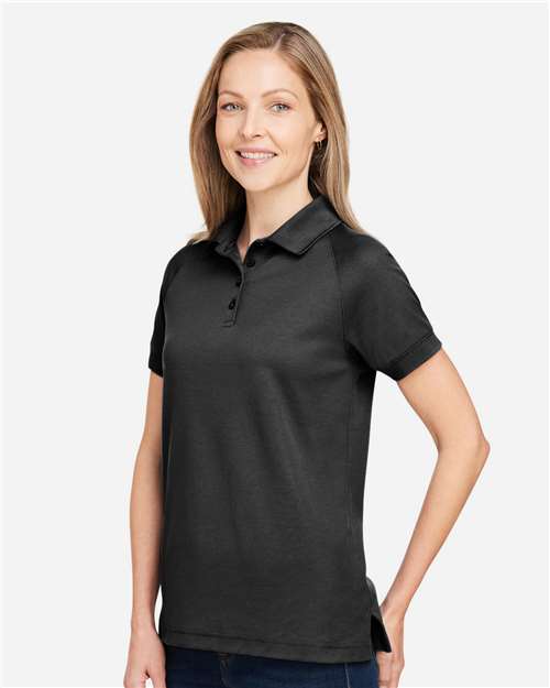 Harriton M208W Women's Charge Snag and Soil Protect Polo - Black - model side