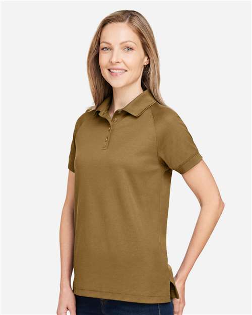 Harriton M208W Women's Charge Snag and Soil Protect Polo - Coyote Brown - model side
