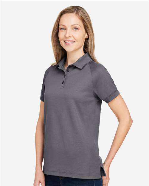 Harriton M208W Women's Charge Snag and Soil Protect Polo - Dark Charcoal - model side