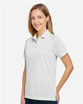 Harriton M208W Women's Charge Snag and Soil Protect Polo - White - model side