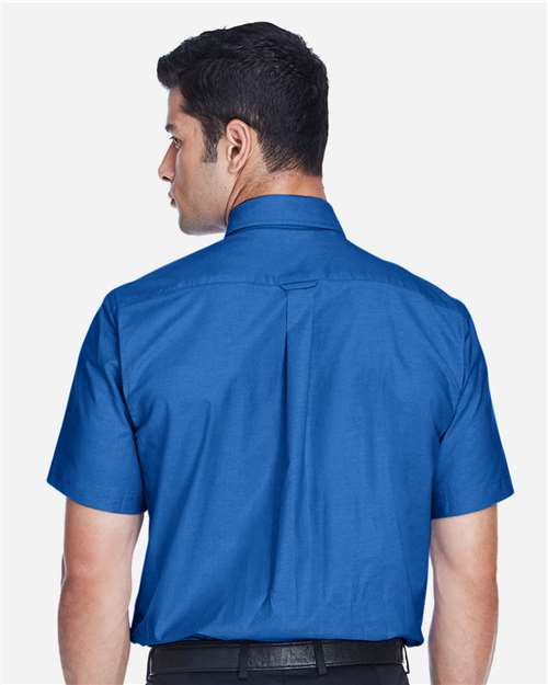 Harriton M600S Men's Oxford Short Sleeve with Stain-Release - French Blue - model back