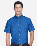 Harriton M600S Men's Oxford Short Sleeve with Stain-Release - French Blue - model front