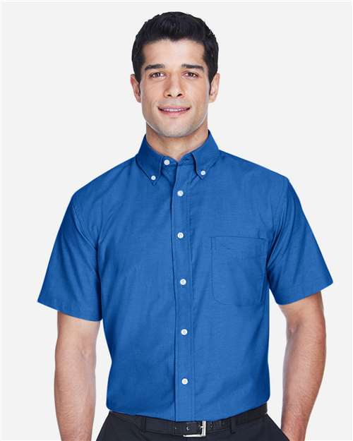 Harriton M600S Men's Oxford Short Sleeve with Stain-Release - French Blue - model front