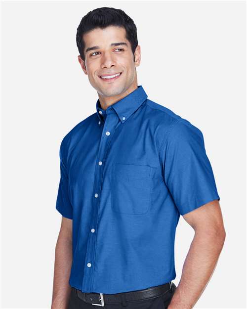 Harriton M600S Men's Oxford Short Sleeve with Stain-Release - French Blue - model side