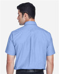 Harriton M600S Men's Oxford Short Sleeve with Stain-Release - Light Blue - model back