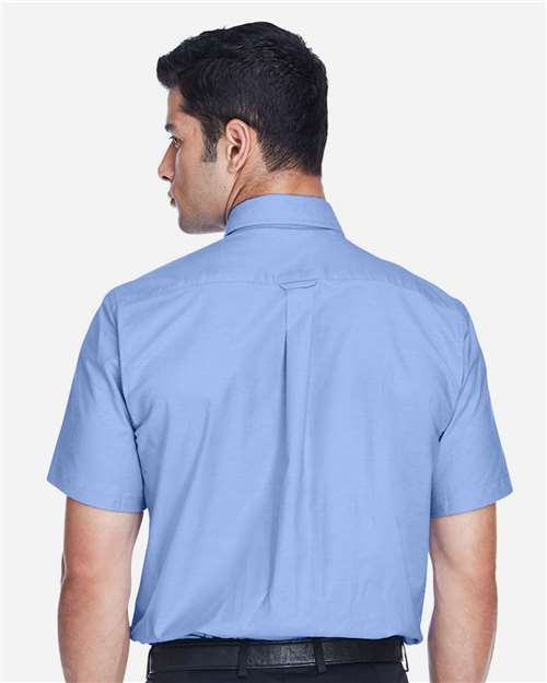 Harriton M600S Men's Oxford Short Sleeve with Stain-Release - Light Blue - model back