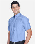 Harriton M600S Men's Oxford Short Sleeve with Stain-Release - Light Blue - model side