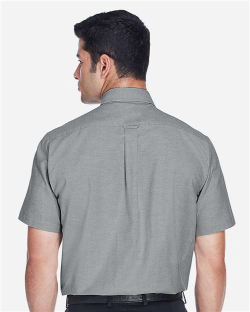Harriton M600S Men's Oxford Short Sleeve with Stain-Release - Oxford Grey - model back
