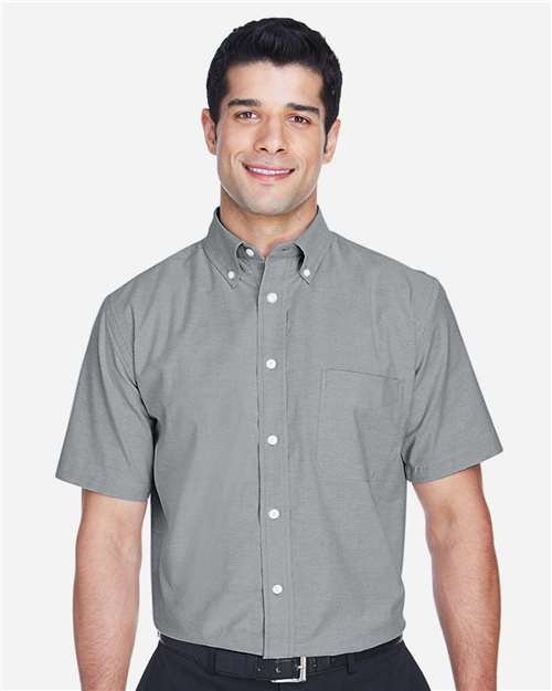 Harriton M600S Men's Oxford Short Sleeve with Stain-Release - Oxford Grey - model front