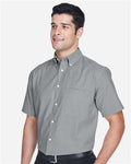 Harriton M600S Men's Oxford Short Sleeve with Stain-Release - Oxford Grey - model side