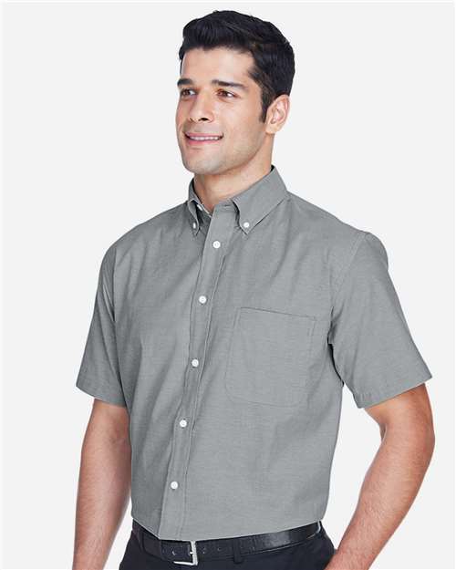 Harriton M600S Men's Oxford Short Sleeve with Stain-Release - Oxford Grey - model side