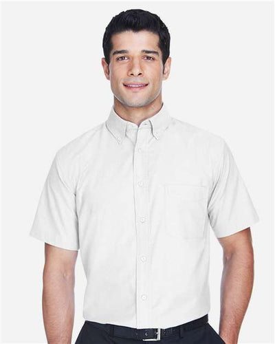 Harriton M600S Men's Oxford Short Sleeve with Stain-Release - White - model front