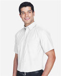 Harriton M600S Men's Oxford Short Sleeve with Stain-Release - White - model side