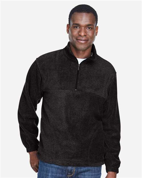 Harriton M980 Men's Fleece Quarter-Zip Pullover - Black - model front