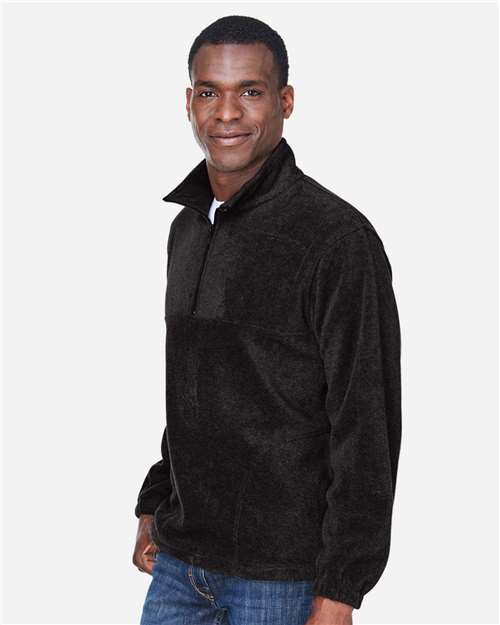 Harriton M980 Men's Fleece Quarter-Zip Pullover - Black - model side