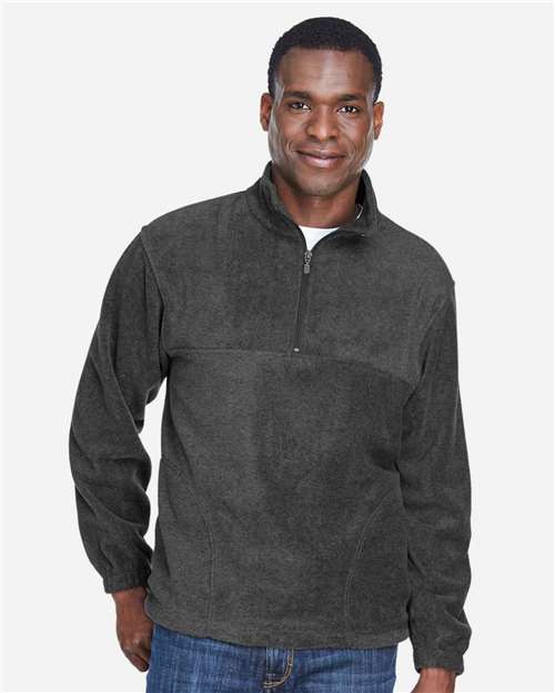 Harriton M980 Men's Fleece Quarter-Zip Pullover - Charcoal - model front
