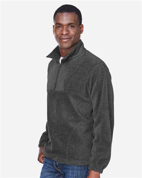 Harriton M980 Men's Fleece Quarter-Zip Pullover - Charcoal - model side