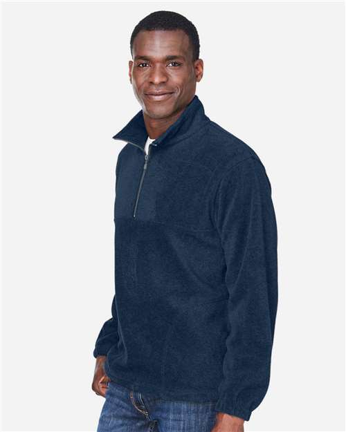 Harriton M980 Men's Fleece Quarter-Zip Pullover - Navy - model side