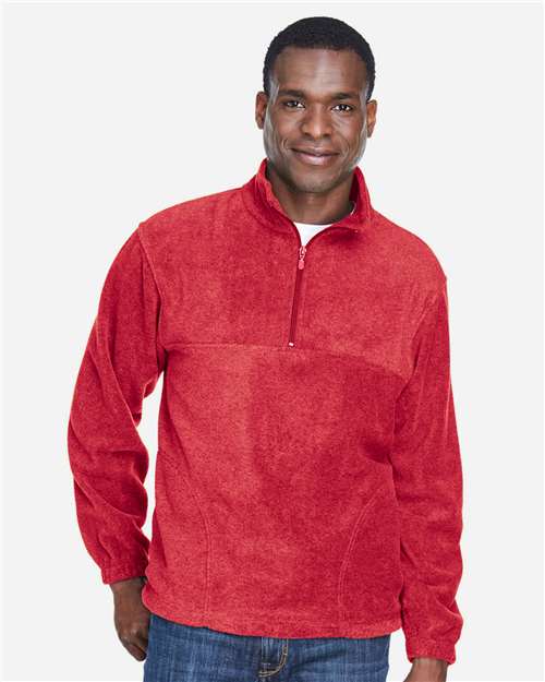 Harriton M980 Men's Fleece Quarter-Zip Pullover - Red - model front