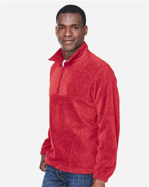 Harriton M980 Men's Fleece Quarter-Zip Pullover - Red - model side