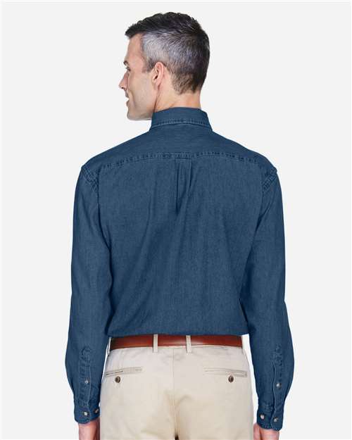 Harriton M550 Men's Denim Shirt - Dark Denim - model back