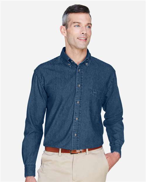 Harriton M550 Men's Denim Shirt - Dark Denim - model front