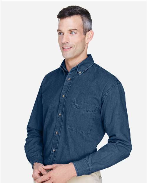 Harriton M550 Men's Denim Shirt - Dark Denim - model side