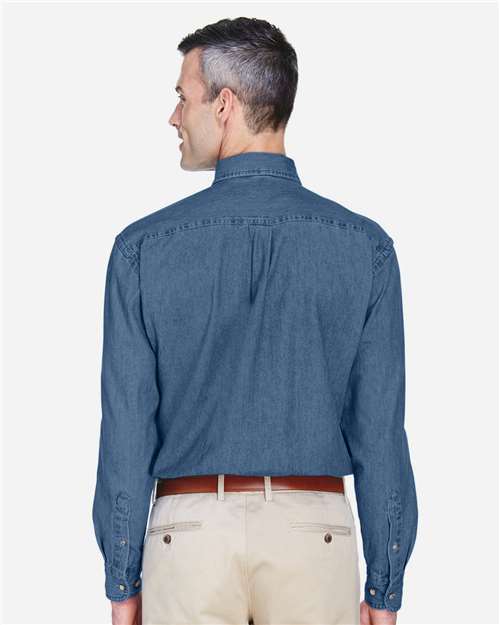 Harriton M550 Men's Denim Shirt - Light Denim - model back