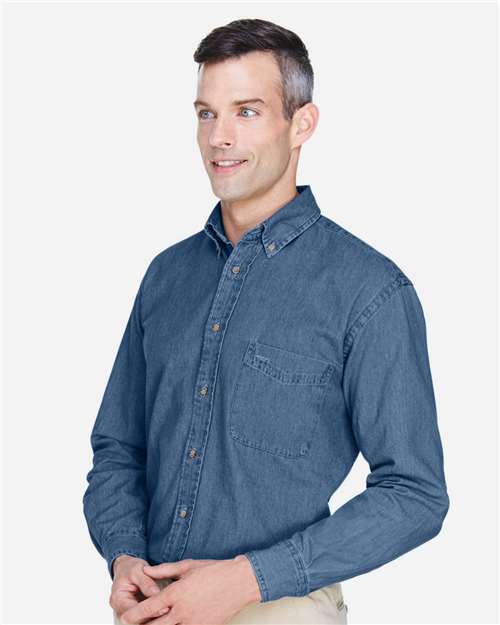 Harriton M550 Men's Denim Shirt - Light Denim - model side