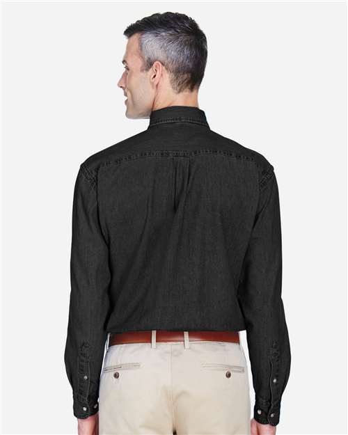 Harriton M550 Men's Denim Shirt - Washed Black - model back