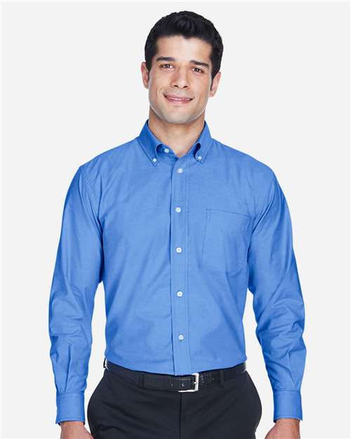 Harriton M600 Men's Oxford Shirt - French Blue - model front