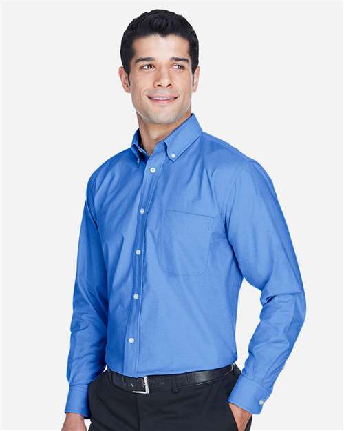 Harriton M600 Men's Oxford Shirt - French Blue - model side