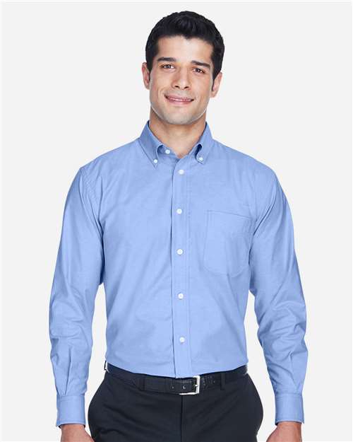Harriton M600 Men's Oxford Shirt - Light Blue - model front