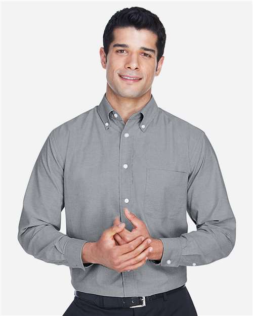 Harriton M600 Men's Oxford Shirt - Oxford Grey - model front