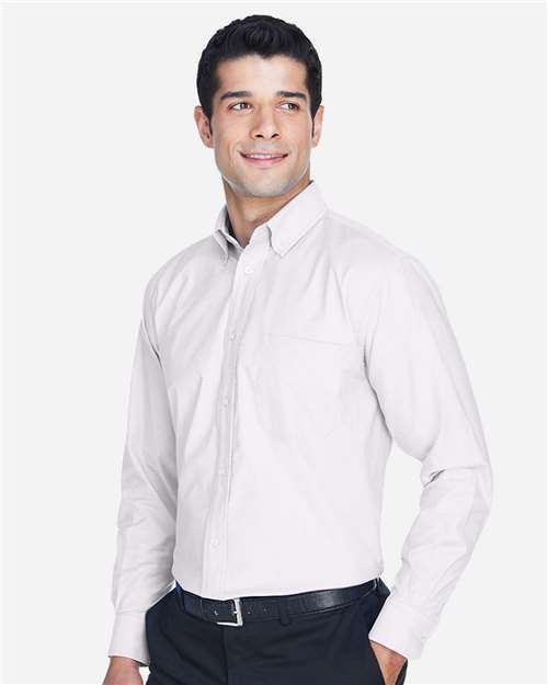Harriton M600 Men's Oxford Shirt - White - model side