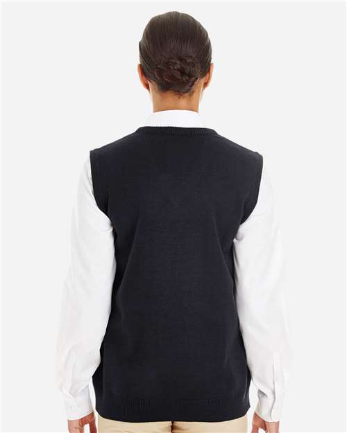 Harriton M415W Women's Pilbloc V-Neck Sweater Vest - Black - model back