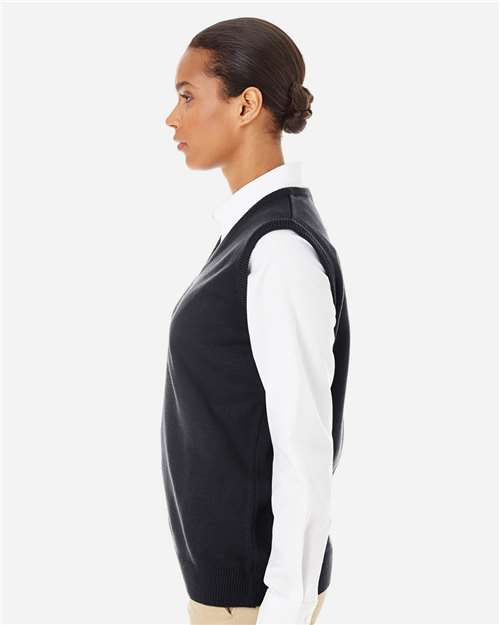 Harriton M415W Women's Pilbloc V-Neck Sweater Vest - Black - model side