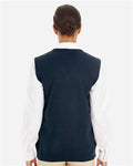 Harriton M415W Women's Pilbloc V-Neck Sweater Vest - Dark Navy - model back