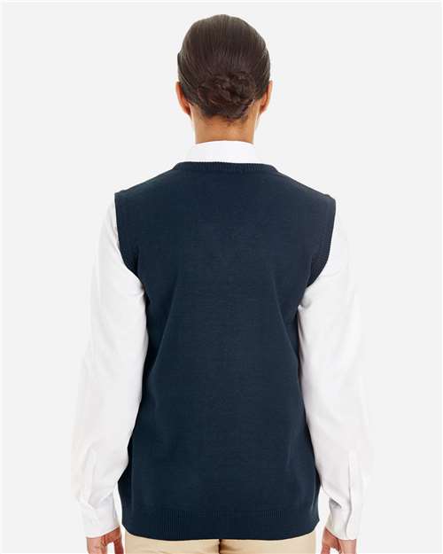 Harriton M415W Women's Pilbloc V-Neck Sweater Vest - Dark Navy - model back