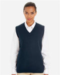 Harriton M415W Women's Pilbloc V-Neck Sweater Vest - Dark Navy - model front