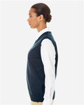Harriton M415W Women's Pilbloc V-Neck Sweater Vest - Dark Navy - model side
