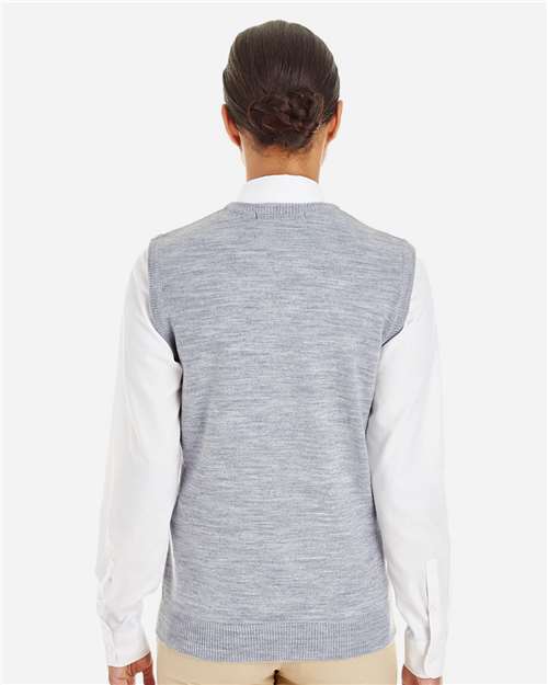 Harriton M415W Women's Pilbloc V-Neck Sweater Vest - Grey Heather - model back