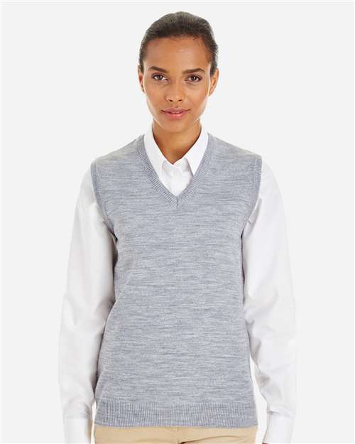 Harriton M415W Women's Pilbloc V-Neck Sweater Vest - Grey Heather - model front